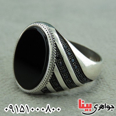 انگشتر عقیق سیاه (اونیکس) زیبا میکروستینگ _کد:30207
