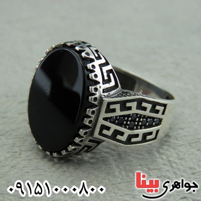 انگشتر عقیق سیاه (اونیکس) مردانه میکروستینگ خاص _کد:30209