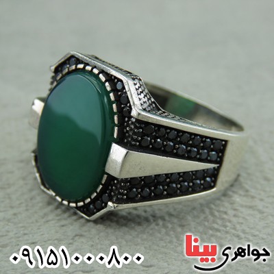 انگشتر عقیق سبز خوشرنگ مردانه میکروستینگ