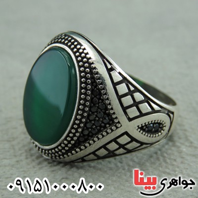 انگشتر عقیق سبز خاص میکروستینگ مردانه زیبا _کد:30211