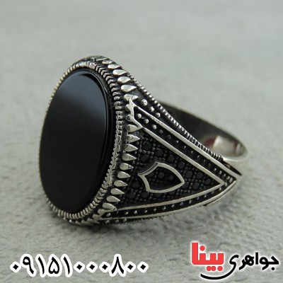 انگشتر عقیق سیاه (اونیکس) مردانه بسیار زیبا و خاص _کد:30212