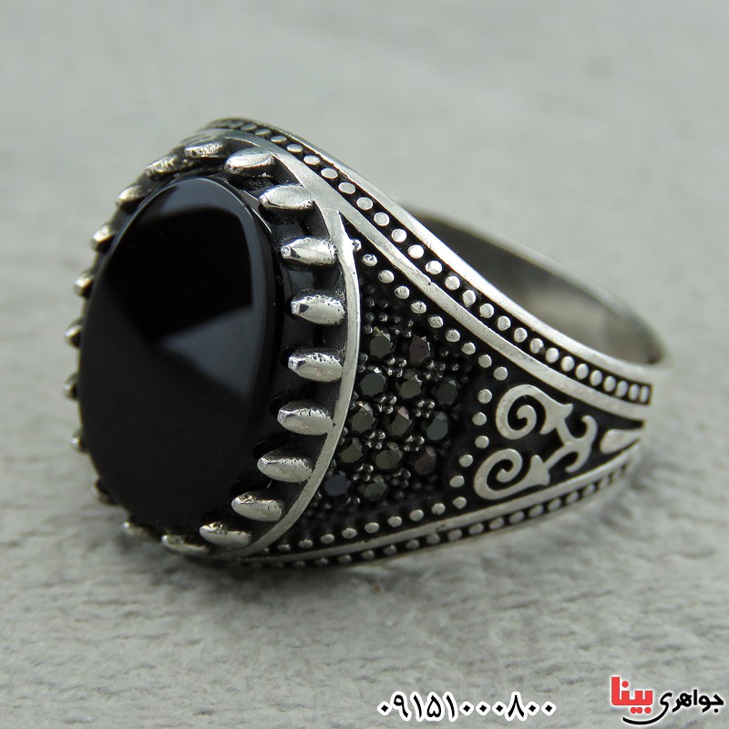 انگشتر عقیق سیاه (اونیکس) مردانه میکروستینگ بسیار زیبا و خاص _کد:30216