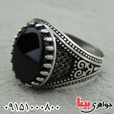 انگشتر عقیق سیاه (اونیکس) مردانه میکروستینگ بسیار زیبا و خاص _کد:30216