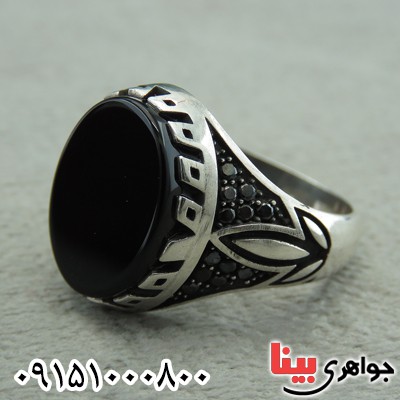انگشتر عقیق سیاه (اونیکس) مردانه میکروستینگ بسیار زیبا و خاص _کد:30217