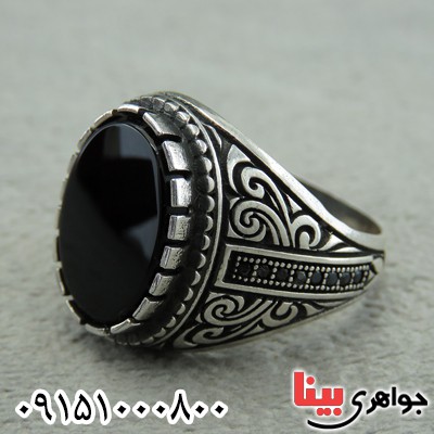 انگشتر عقیق سیاه (اونیکس) میکروستینگ مردانه زیبا _کد:30218
