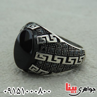 انگشتر عقیق سیاه (اونیکس) مردانه میکروستینگ زیبا _کد:30220
