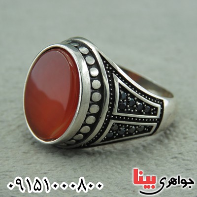 انگشتر عقیق قرمز خوشرنگ شیک میکروستینگ مردانه