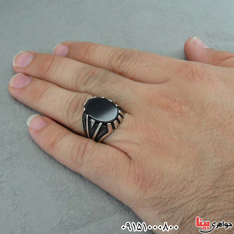 انگشتر عقیق سیاه (اونیکس) میکروستینگ خاص مردانه _کد:30233