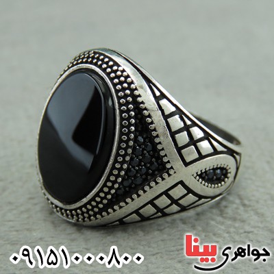 انگشتر عقیق سیاه (اونیکس) میکروستینگ مردانه زیبا _کد:30236