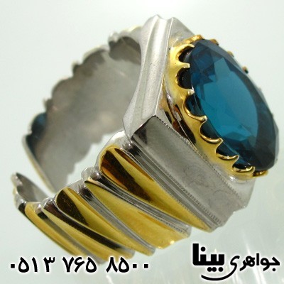 انگشتر توپاز آبی لندنی مردانه فاخر
