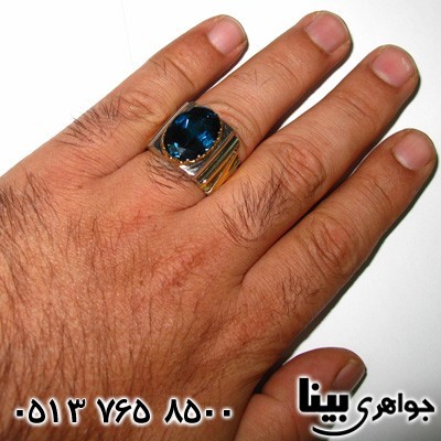 انگشتر توپاز آبی لندنی مردانه فاخر