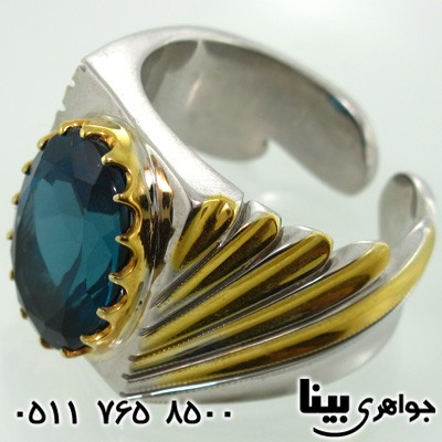 انگشتر توپاز آبی لندنی مردانه باشکوه
