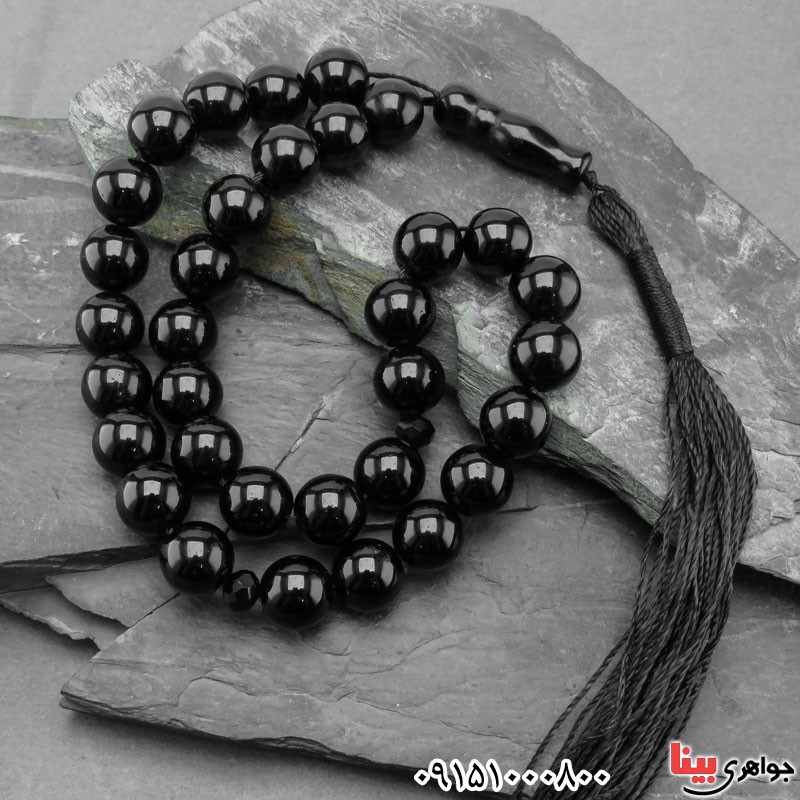 تسبیح عقیق سیاه (اونیکس) صنعتی درشت 33 دانه ای خاص و زیبا