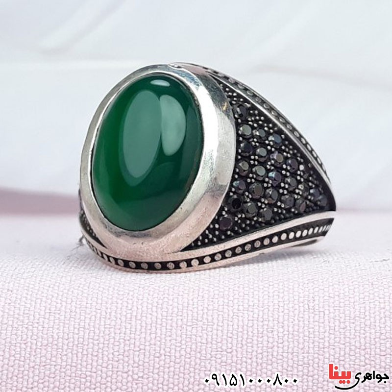 انگشتر عقیق سبز مردانه خوشرنگ و زیبا میکروستینگ _کد:30659