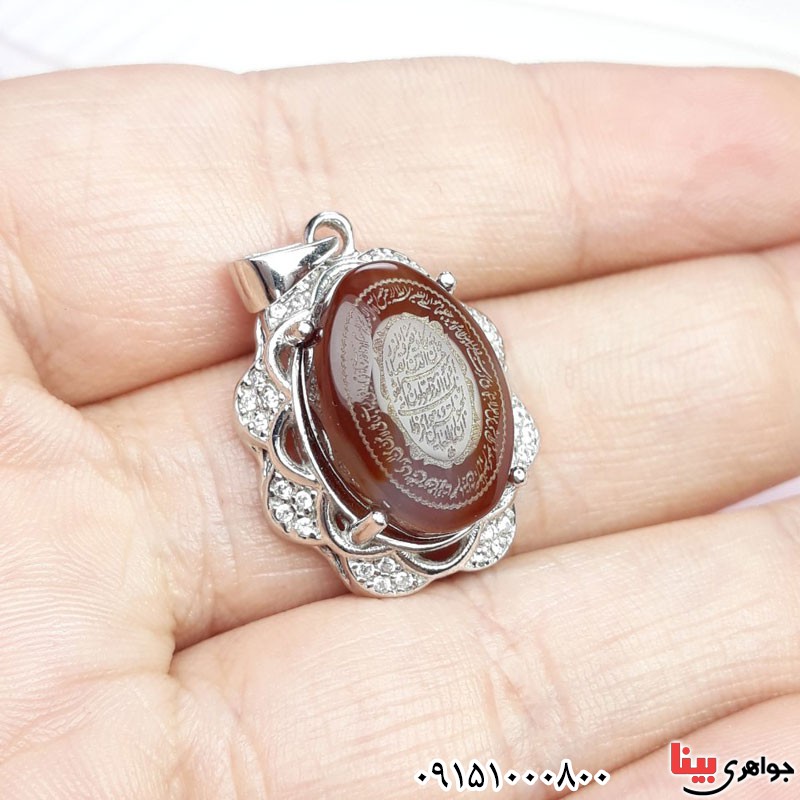 گردنبند عقیق یمنی خطی با حکاکی وان یکاد و آیت الکرسی