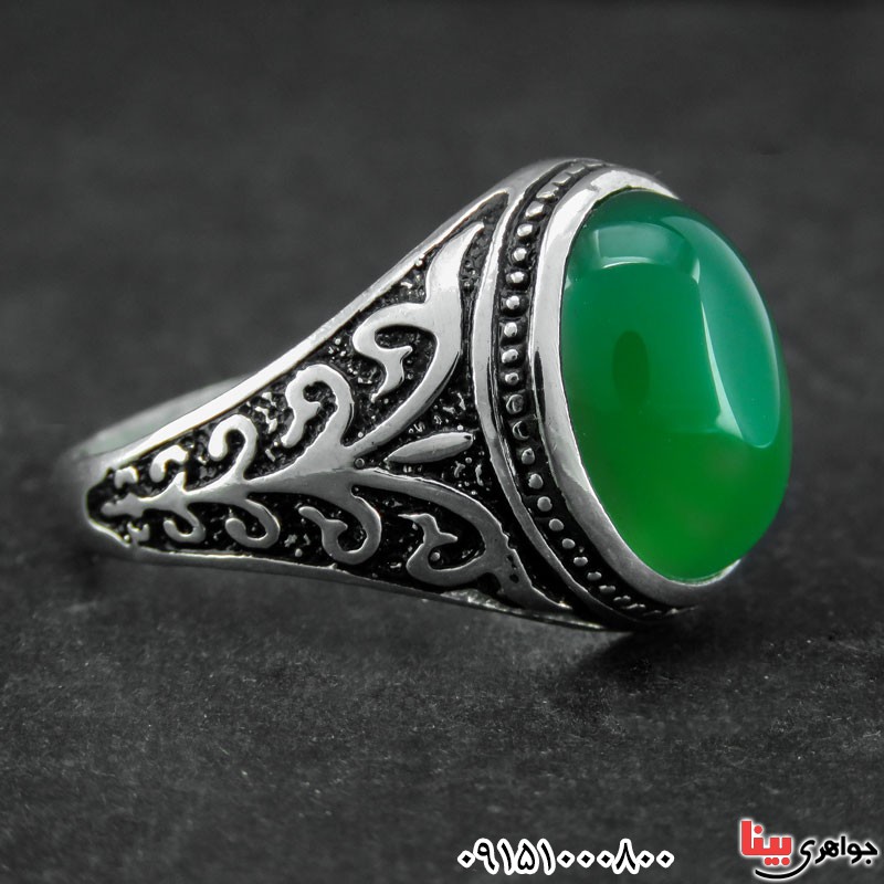 انگشتر عقیق سبز خوشرنگ مردانه زیبا _کد:30982