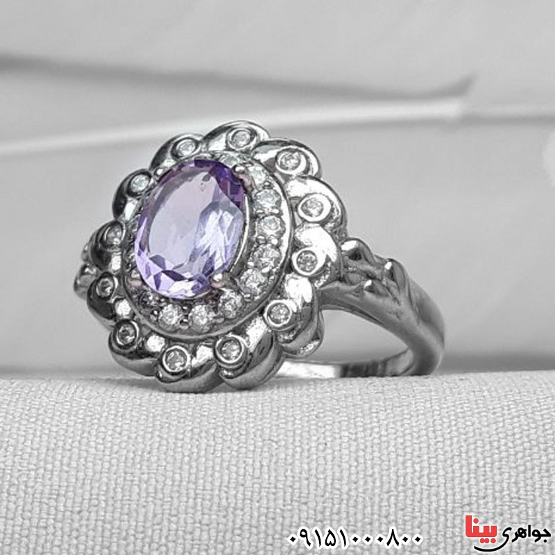 انگشتر آمتیست رودیوم خاص و خوشرنگ زنانه _کد:31053