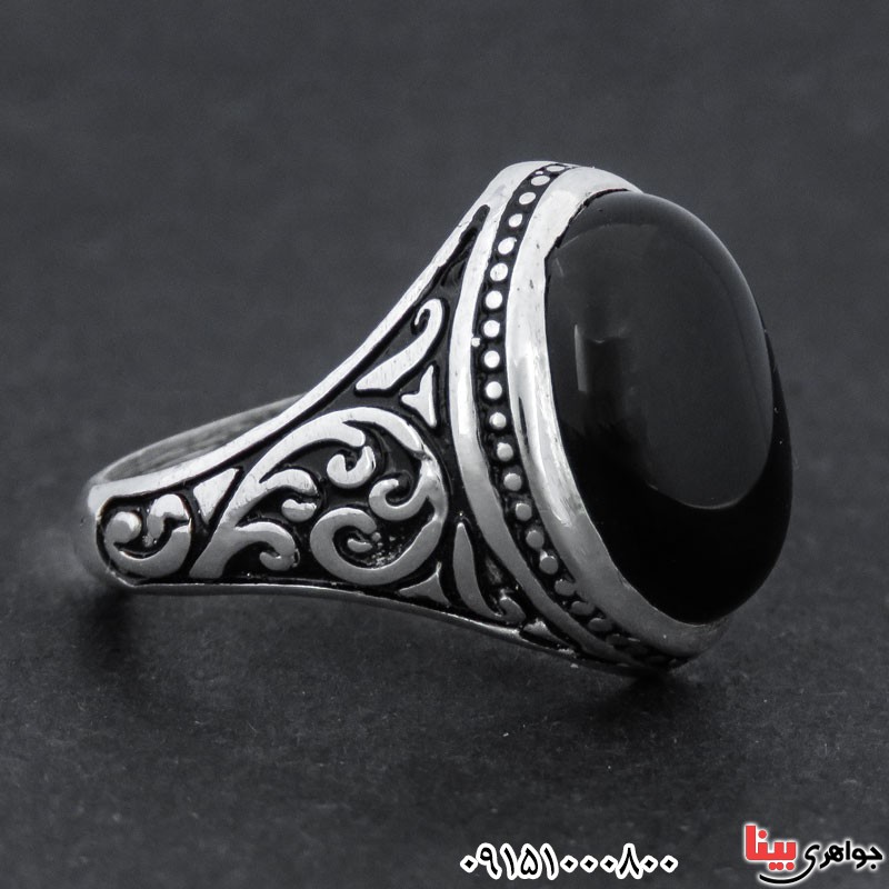 انگشتر عقیق سیاه (اونیکس) مردانه زیبا _کد:31074