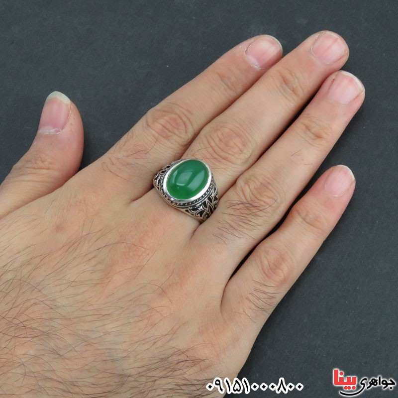 انگشتر عقیق سبز مردانه خوشرنگ و خاص _کد:31105