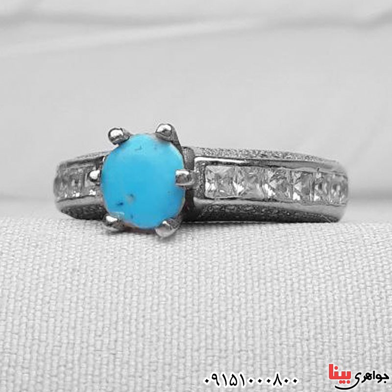 انگشتر فیروزه نیشابوری رودیوم خاص زنانه _کد:31160