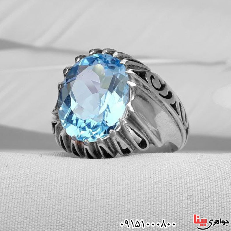 انگشتر توپاز آبی دست ساز فاخر و زیبای مردانه _کد:31163