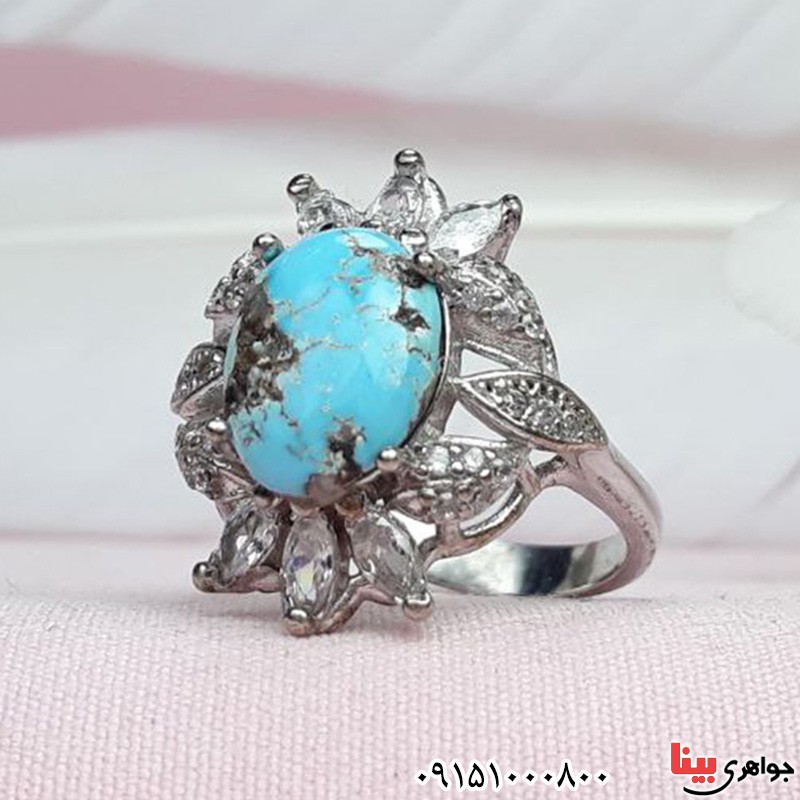 انگشتر فیروزه نیشابوری زنانه رودیوم خاص _کد:31250