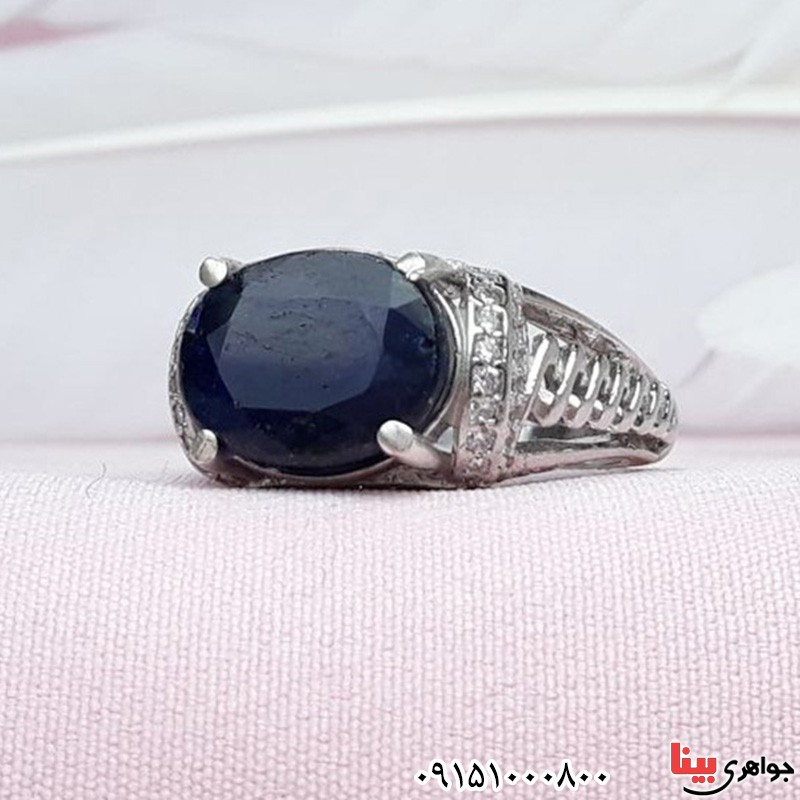 انگشتر یاقوت کبود رودیوم زنانه خاص _کد:31259