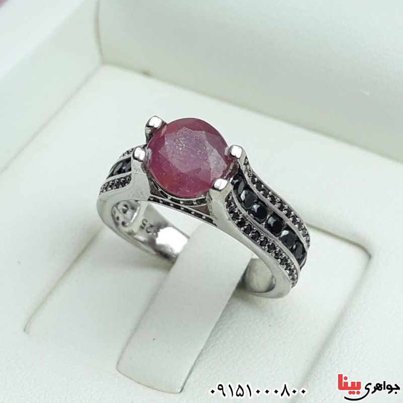 انگشتر یاقوت سرخ زنانه رودیوم میکروستینگ _کد:31315