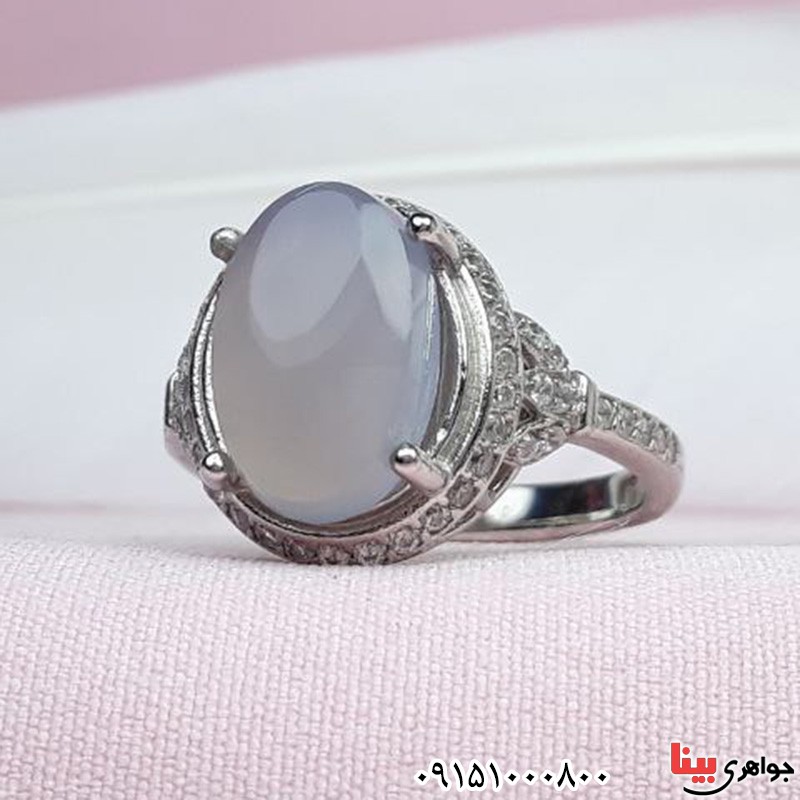 انگشتر عقیق یمنی کبود خوشرنگ رودیوم زنانه