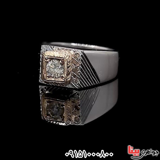 انگشتر الماس روسی (موزانایت) رودیوم دست ساز با مخراج الماس _کد:31343
