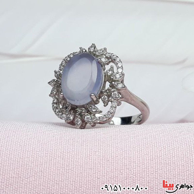 انگشتر عقیق یمنی کبود رودیوم خوشرنگ _کد:31411