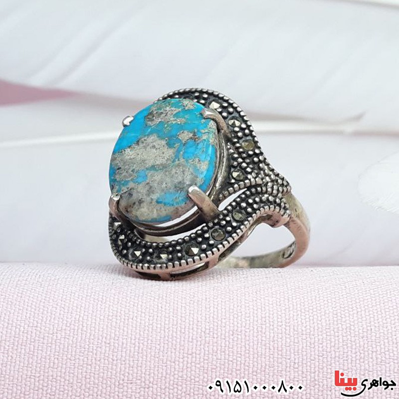 انگشتر فیروزه نیشابوری مارکازیتی زنانه _کد:31413