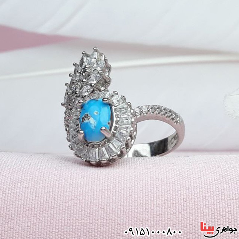 انگشتر فیروزه نیشابوری رودیوم خاص زنانه _کد:31414