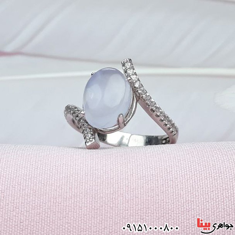 انگشتر عقیق یمنی کبود رودیوم _کد:31425