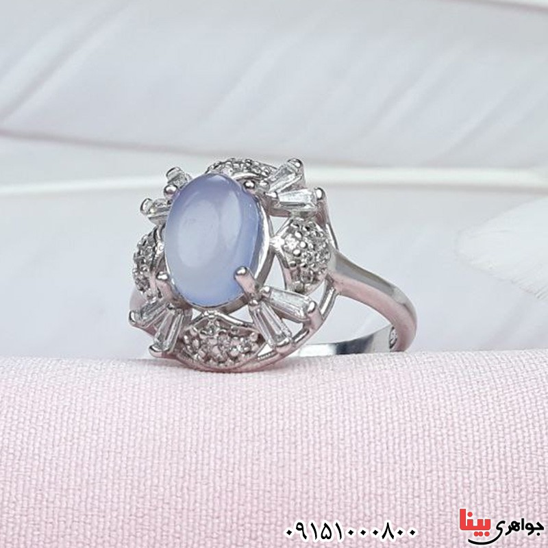 انگشتر عقیق یمنی کبود خوشرنگ رودیوم _کد:31426