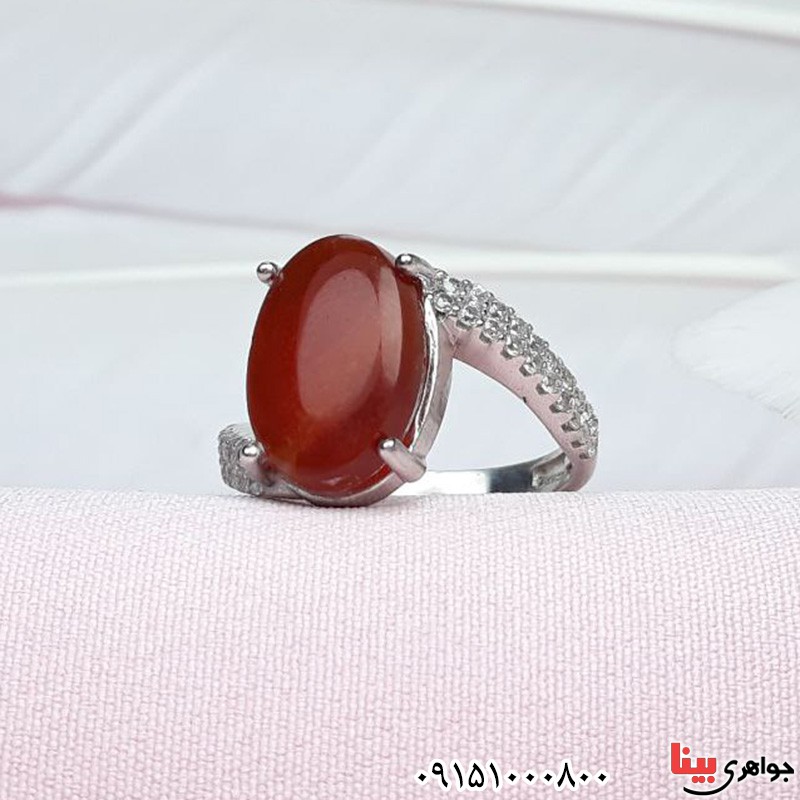 انگشتر عقیق یمنی سرخ رودیوم زنانه _کد:31431