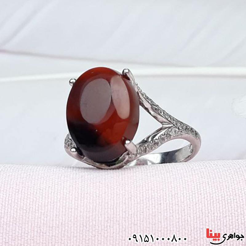 انگشتر عقیق یمنی سرخ رودیوم _کد:31432