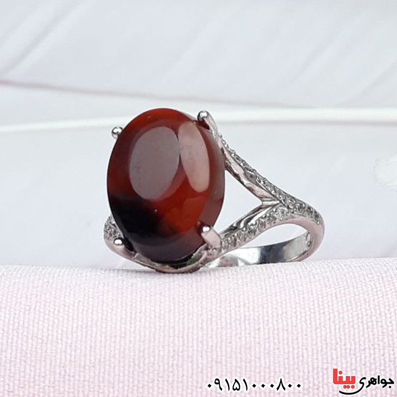 انگشتر عقیق یمنی سرخ رودیوم _کد:31432