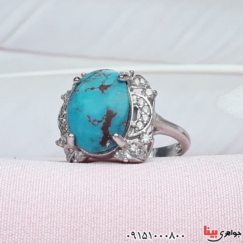 انگشتر فیروزه نیشابوری رودیوم خاص و زیبا _کد:31437