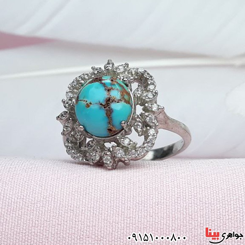 انگشتر فیروزه نیشابوری رودیوم شیک _کد:31449