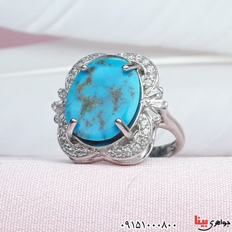انگشتر فیروزه خاص و شیک رودیوم نیشابوری _کد:31450