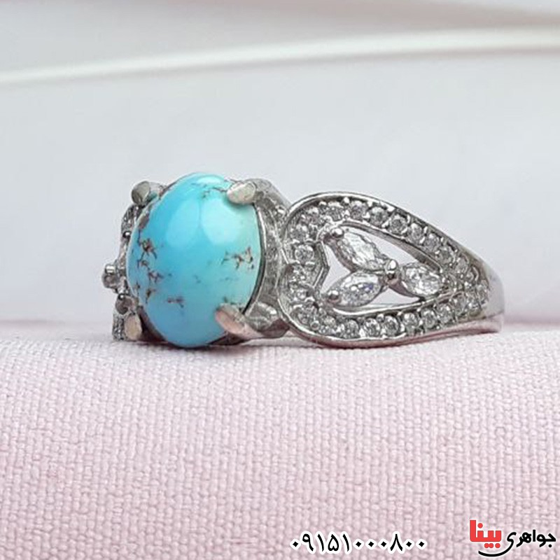 انگشتر فیروزه نیشابوری شیک رودیوم _کد:31451