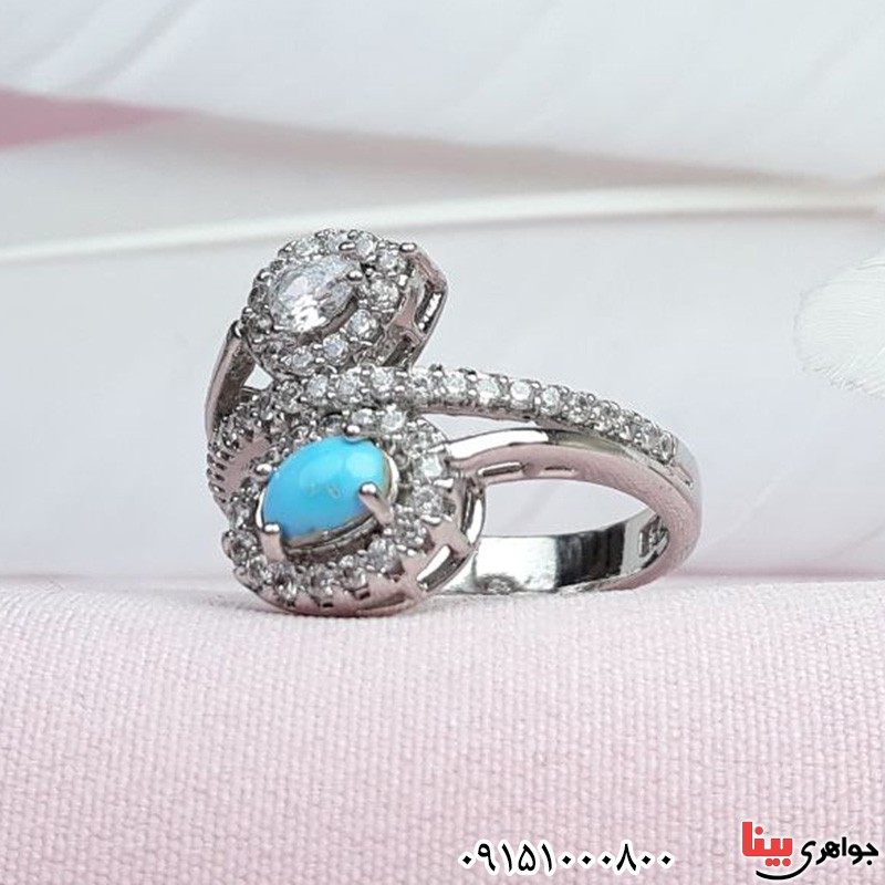 انگشتر فیروزه نیشابوری رودیوم شیک و خاص _کد:31455