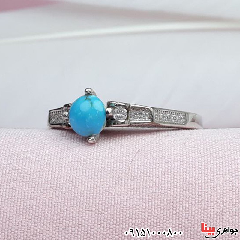انگشتر فیروزه خاص نیشابوری با روکش رودیوم _کد:31457