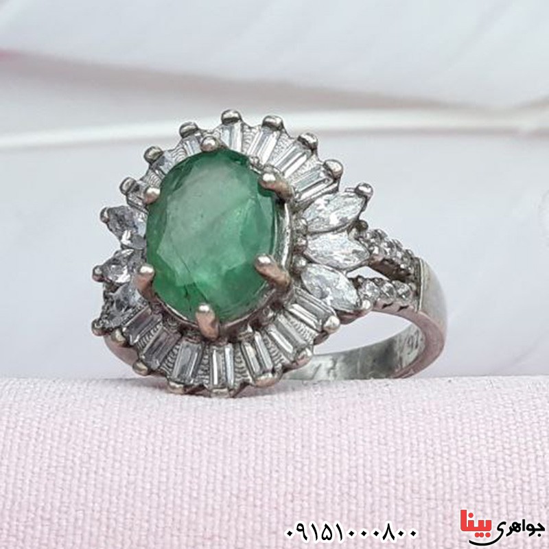 انگشتر زمرد رودیوم خوشرنگ و خاص _کد:31475