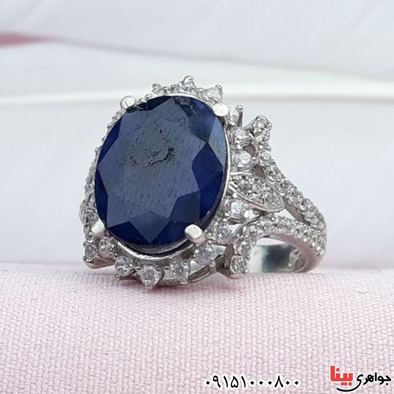 انگشتر یاقوت کبود شیک رودیوم خوشرنگ _کد:31484