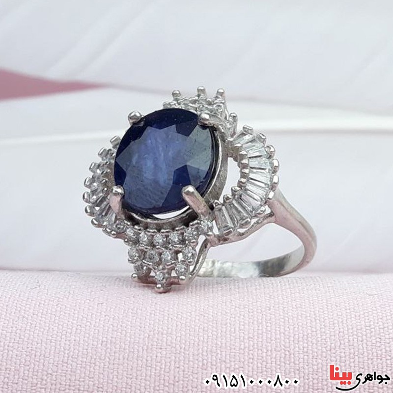 انگشتر یاقوت کبود خاص و زیبای رودیوم _کد:31485