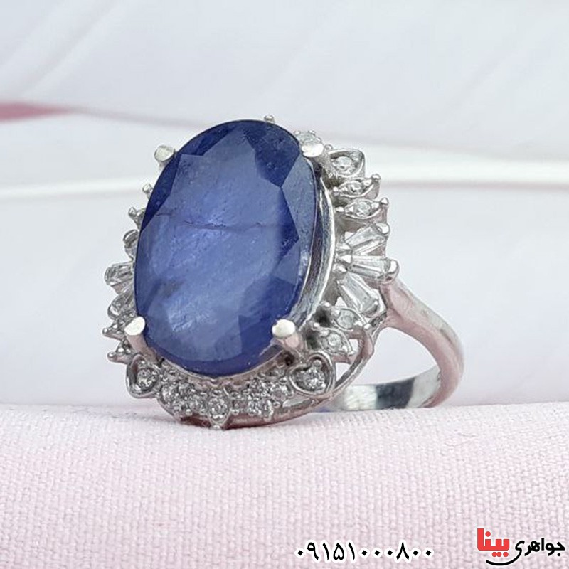 انگشتر یاقوت کبود زنانه رودیوم خاص و عالی _کد:31488