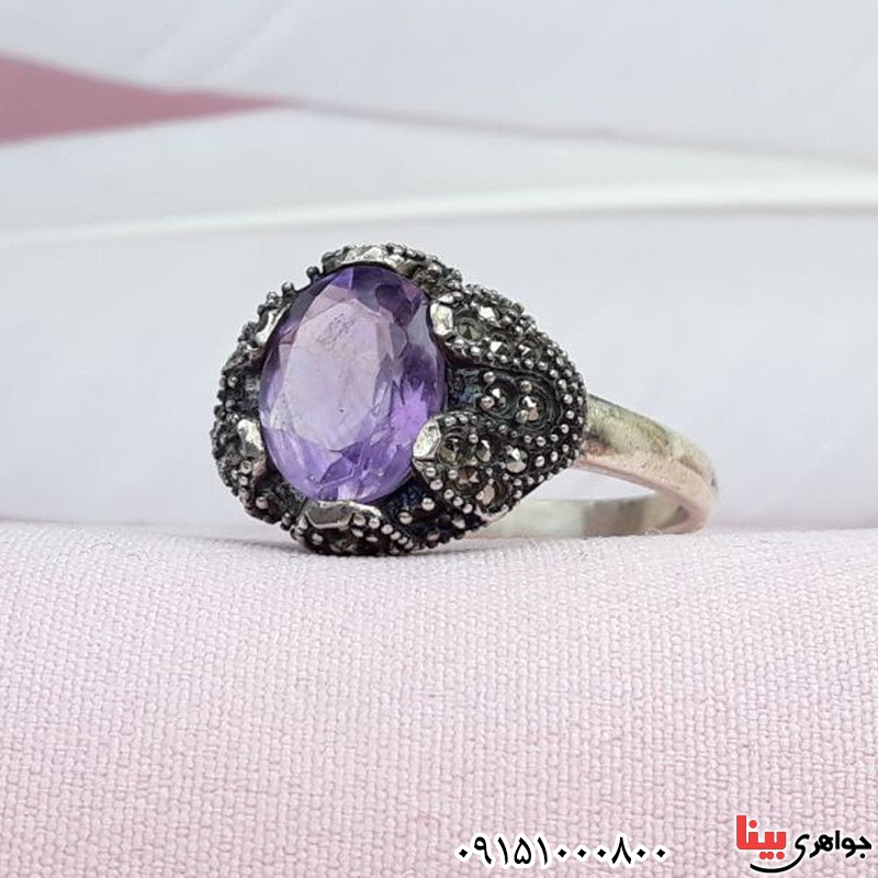 انگشتر آمتیست خوشرنگ و مارکازیتی زنانه _کد:31503