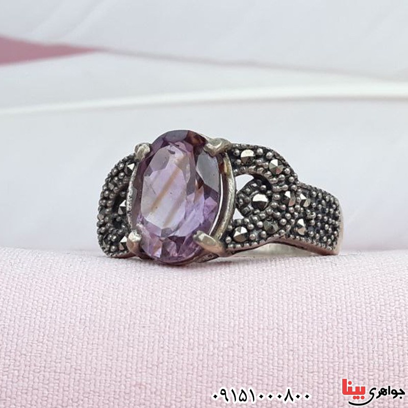 انگشتر آمتیست خوشرنگ مارکازیتی زنانه _کد:31505